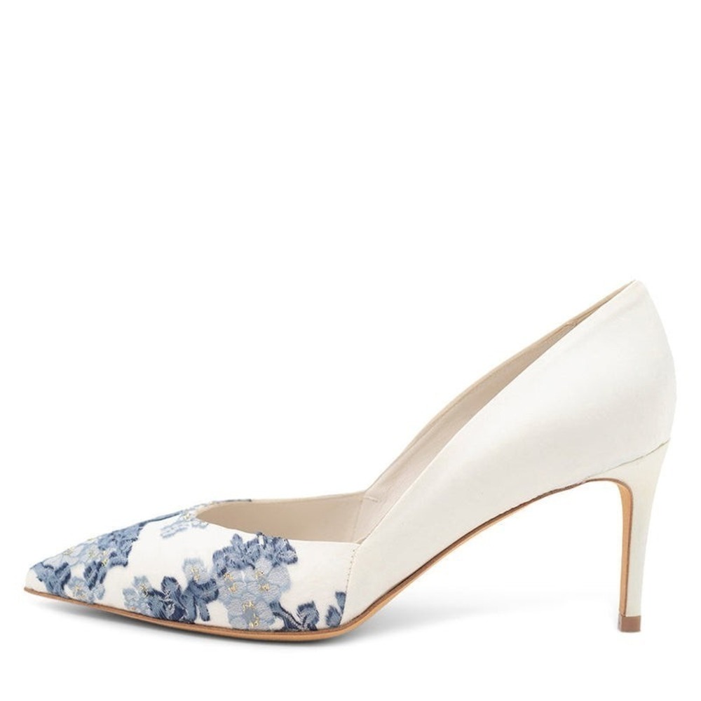 Something Bleu Seline Bloom Satin Pointed Pumps Vero Cuoio Wedding Shoes US 8.5